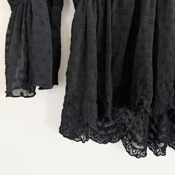 Zara Swiss Dot Ruffled Blouse Black Size XS - Picture 6 of 7